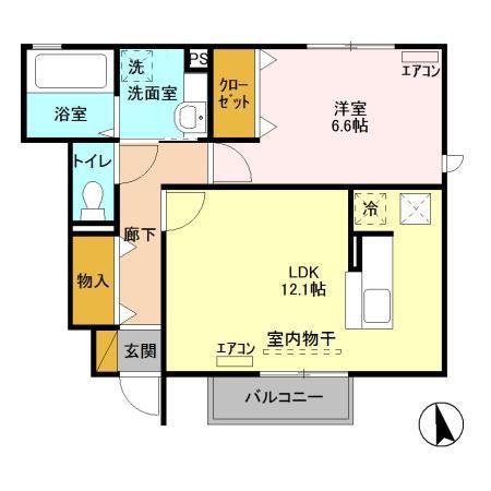 シュタットみどりの D(1LDK/1階)の間取り写真