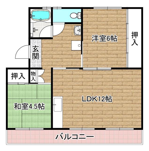 富田第二73号棟(2LDK/5階)の間取り写真