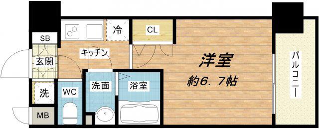エスリード心斎橋イースト(1K/9階)の間取り写真