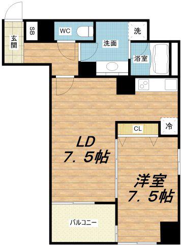 レジディア心斎橋ウエスト(1LDK/2階)の間取り写真