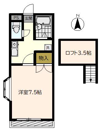 スカイパレス大厩(1K/2階)の間取り写真