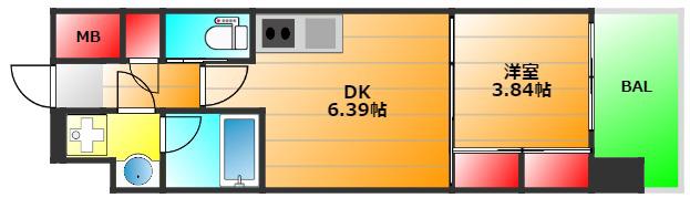 プレジオ松屋町(1DK/2階)の間取り写真