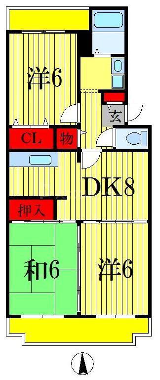 グリーンタウン本中山(3DK/1階)の間取り写真