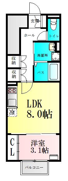 ブルームステージ西の平(1LDK/1階)の間取り写真