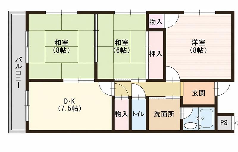 平成マンション(3DK/3階)の間取り写真