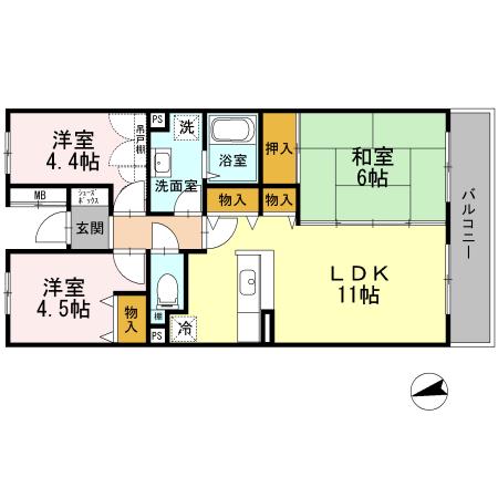 BELLEVUE 壱番館(3LDK/2階)の間取り写真