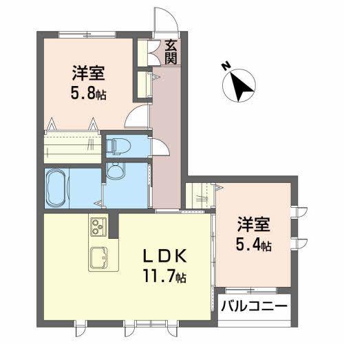 メゾンマスト古湊(2LDK/2階)の間取り写真