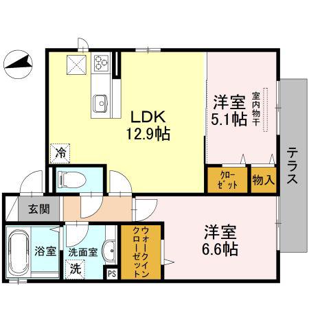 CLAIRE津田II(2LDK/1階)の間取り写真