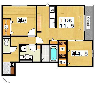 SAKURA LIANTE 樟葉(2LDK/3階)の間取り写真