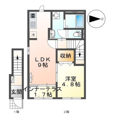 薬園町アパート(1LDK/2階)の間取り写真