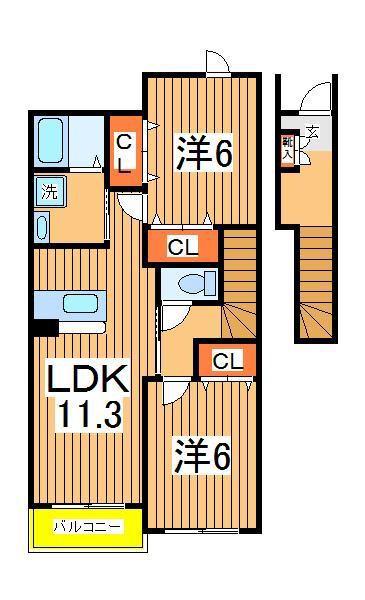グリーンヴィレッジⅤ(2LDK/2階)の間取り写真