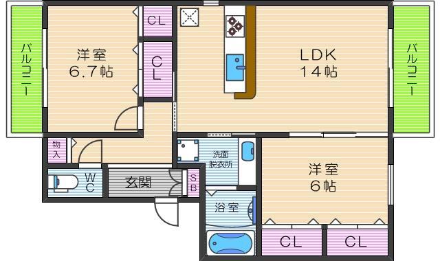 阪南ファイブ(2LDK/3階)の間取り写真