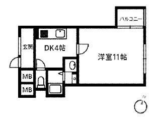 オルボス壱分(1DK/1階)の間取り写真