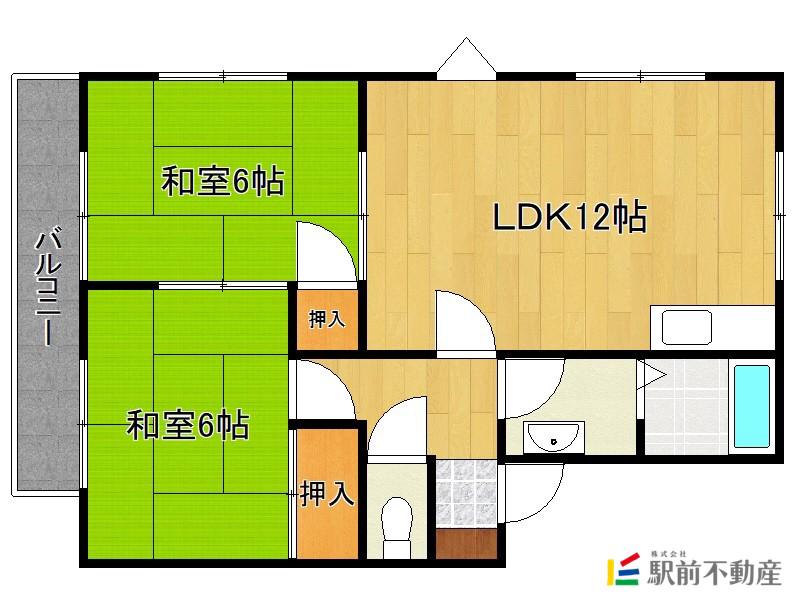 エルベ小郡館A棟(2LDK/2階)の間取り写真