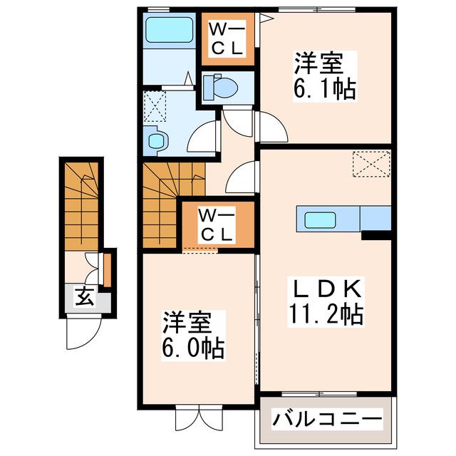 グレイス広崎I・II(2LDK/2階)の間取り写真