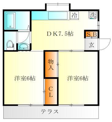 コーポ肥田(2DK/1階)の間取り写真