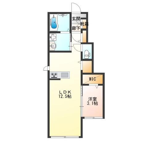 ミルキーウェイII(1LDK/1階)の間取り写真