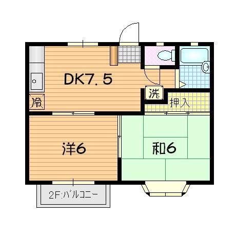 ラッキーハウス(2DK/2階)の間取り写真