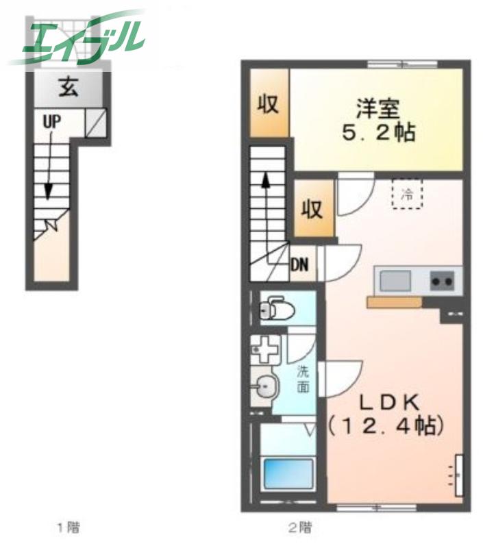 シャフル(1LDK/2階)の間取り写真