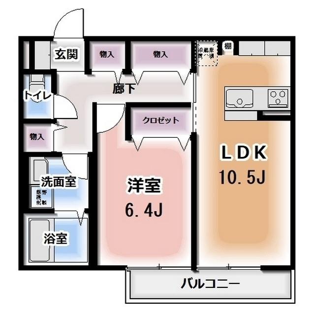 KOMOREBI GARDEN中田本町A(1LDK/2階)の間取り写真