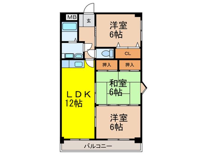 新英ビル(3LDK/6階)の間取り写真