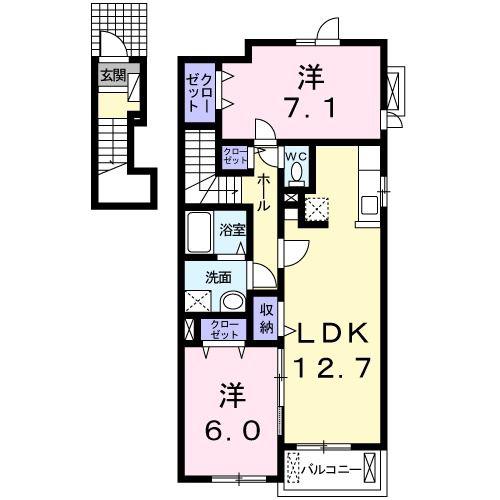 シェーヌIII(2LDK/2階)の間取り写真