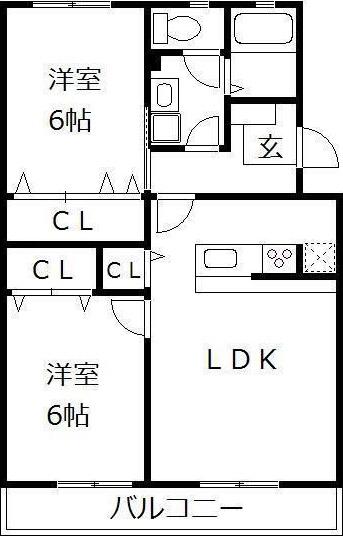 曰佐ビル(2LDK/2階)の間取り写真