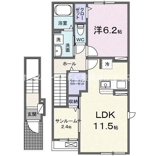 グルービー(1LDK/2階)の間取り写真