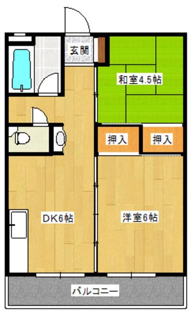 フラワーハイツB(2DK/1階)の間取り写真