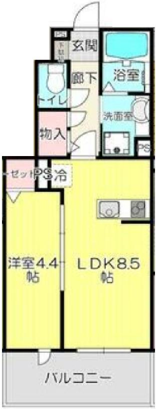 ヒルズ松山(1LDK/1階)の間取り写真