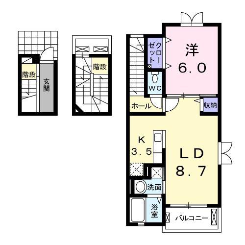 ジェルメみどりB(1LDK/3階)の間取り写真
