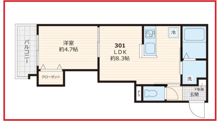 ジーエルガーデン町屋(1LDK/3階)の間取り写真