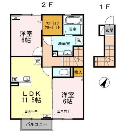 D-ROOM小矢部D棟(2LDK/2階)の間取り写真