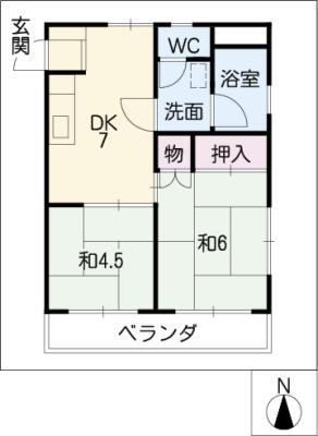 サンライズマンション(2DK/2階)の間取り写真