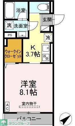 LUXE三ツ沢(1K/1階)の間取り写真