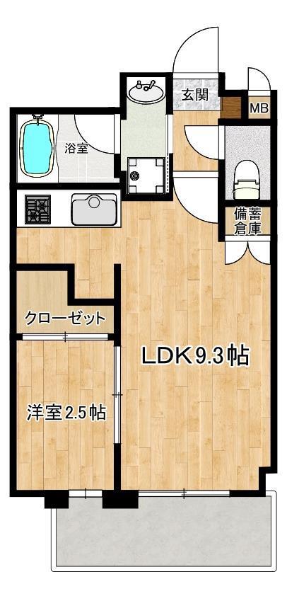ロータス武之橋(1LDK/2階)の間取り写真