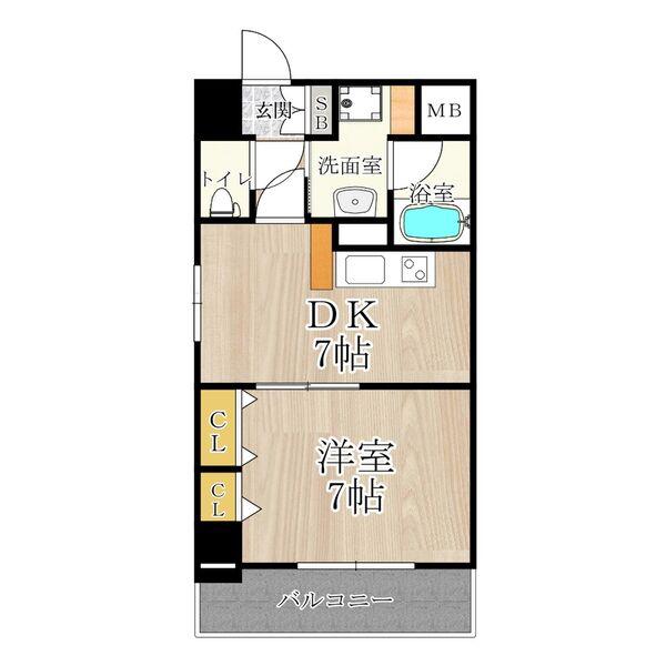 CITY SPIRE難波南(1DK/2階)の間取り写真