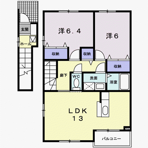 エスポワールI(2LDK/2階)の間取り写真