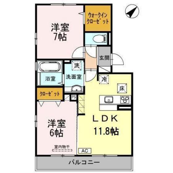 アンベリール A棟(2LDK/1階)の間取り写真