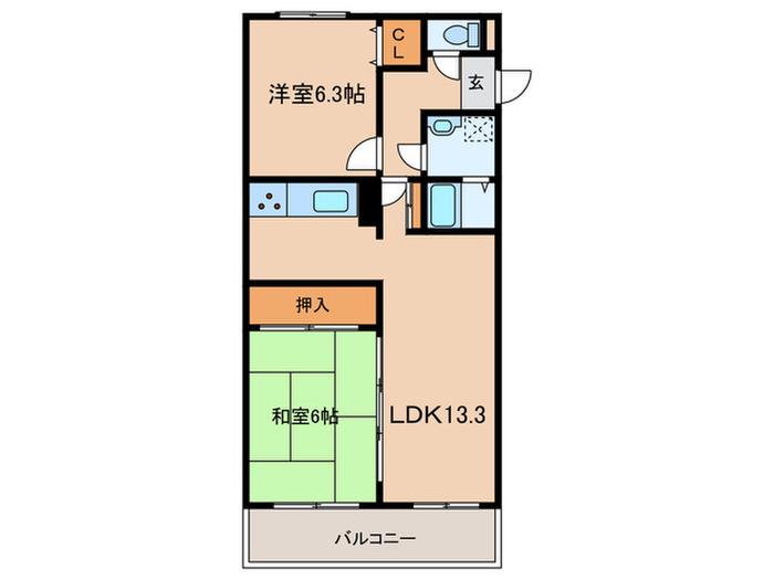 フレーブ フレール(2LDK/4階)の間取り写真