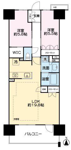 レーベン水戸 ONE STATE TOWER(2LDK/20階)の間取り写真