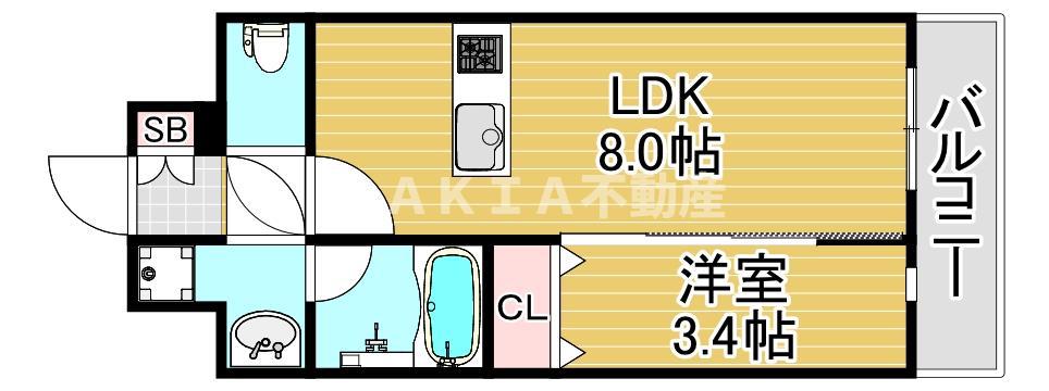 エスリードレジデンス大阪福島シティスクエア(1LDK/10階)の間取り写真