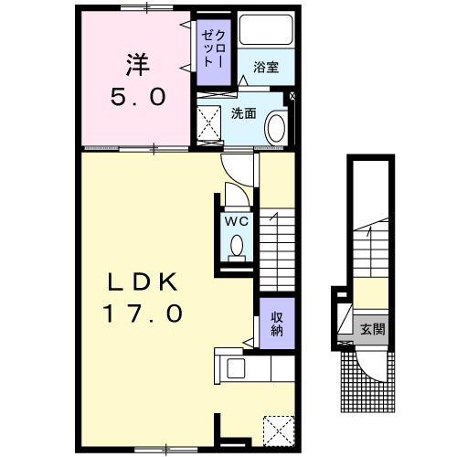 Mメゾン東開(1LDK/2階)の間取り写真