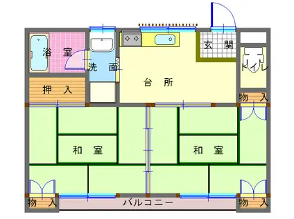 恵比寿ハイツ(2K/1階)の間取り写真