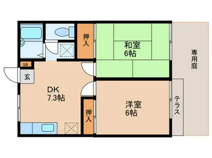 国立サンフラワ-B(2DK/1階)の間取り写真