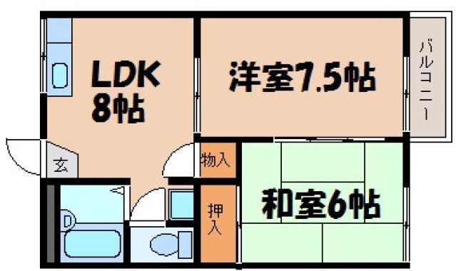 コスモハイツB棟(2LDK/2階)の間取り写真