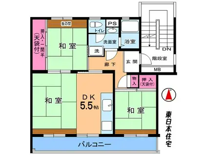 小室ハイランドC街区12号棟(3DK/2階)の間取り写真