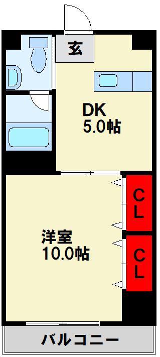 カレントII(1DK/5階)の間取り写真