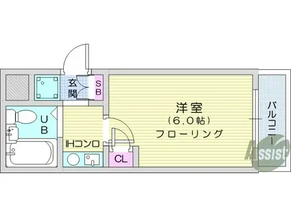 ホ-ユーコンフォルト愛宕大橋(1K/3階)の間取り写真