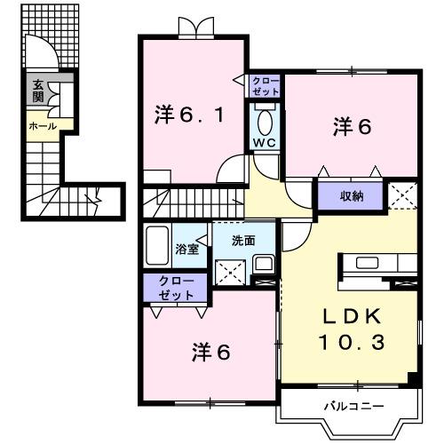 エスペランサII(3LDK/2階)の間取り写真